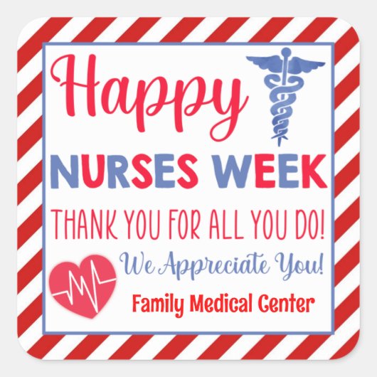 Happy Nurses Week Favor Vierkante Sticker (Voorkant)