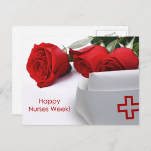 Happy Nurses Week. Rode rozen en zure Petten Briefkaart