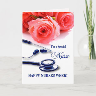 Happy Nurses Week. Rozen en Stethoscoop-Kaart Bedankkaart