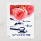 Happy Nurses Week. Rozen en Stethoscoop-Kaart Kaart (Voorkant)