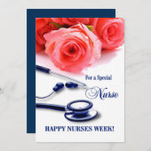 Happy Nurses Week. Rozen en Stethoscoop-Kaart Kaart (Voorkant / Achterkant)
