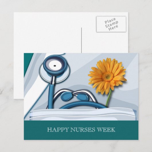 Happy Nurses Week. Stethoscoop en Daisy Briefkaart (Voorkant / Achterkant)