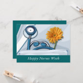 Happy Nurses Week. Stethoscoop en Daisy Kaart (Voorkant / Achterkant in situ)