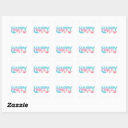 Happy Ocean Pastel Glossy Text Vierkante Sticker (Vel)
