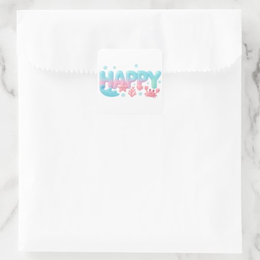 Happy Ocean Pastel Glossy Text Vierkante Sticker (Tas)