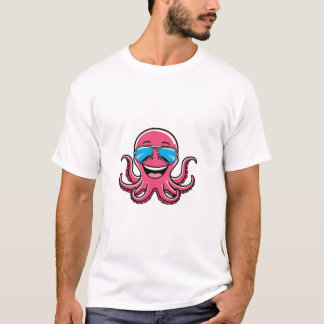 Happy Octopus met Blue Aviators Graphic T-shirt
