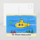 Happy-onderzeeër-cartoon Briefkaart (Voorkant / Achterkant)