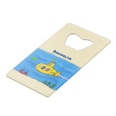 Happy-onderzeeër-cartoon Kredietkaart Flessenopener (Achterkant Gekanteld)