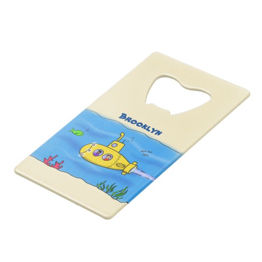 Happy-onderzeeër-cartoon Kredietkaart Flessenopener (Achterkant Gekanteld)