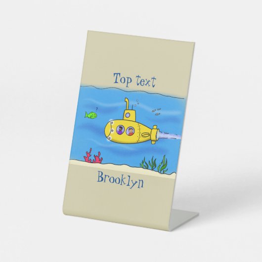 Happy-onderzeeër-cartoon Reclamebord Met Voetstuk (Voorkant)