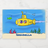 Happy-onderzeeër-cartoon Voedselcontainer Etiket (Enkel label)