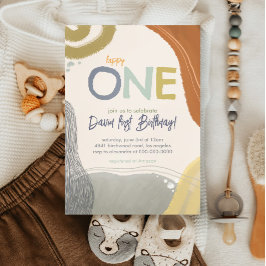 Happy One Eerste Verjaardags Jongen Uitnodiging