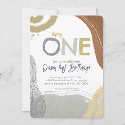 Happy One First Birthday boy Invitation (Devant)