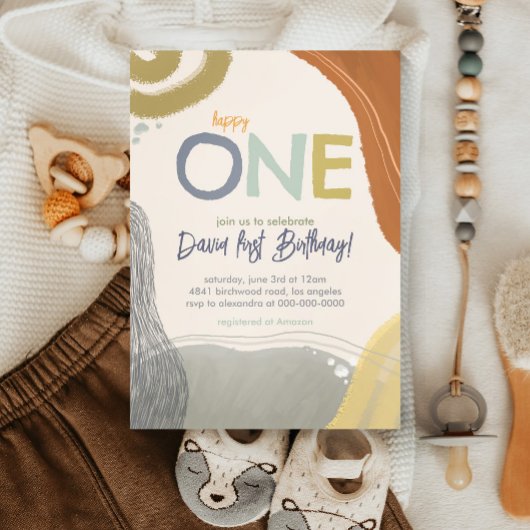 Happy One First Birthday boy Invitation