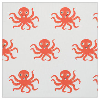 Happy Oranje Cartoon Octopus Stof