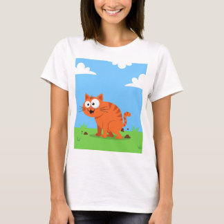 Happy Oranje Kat Pooping Cartoon Huisdierafval T-shirt