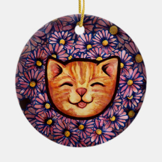 Happy Oranje tabby Cat Keramisch Ornament