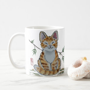 Happy Oranje Tabby Cat Waterverf Oriental Style Koffiemok