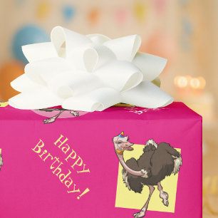 Happy Ostrich Dansend in de Cartoon van het Pet va Cadeaupapier