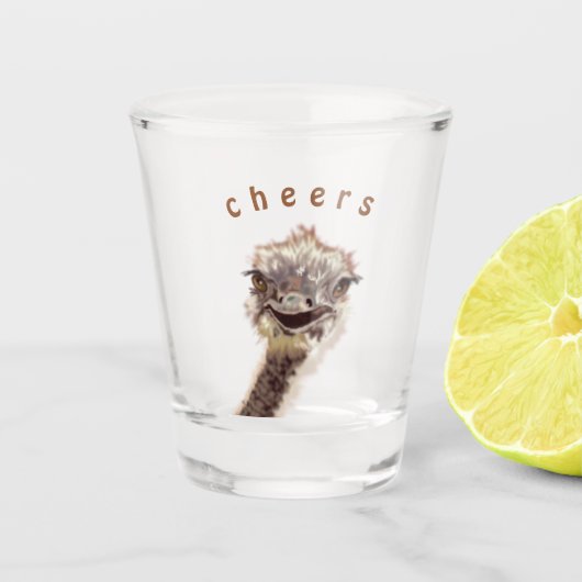 Happy Ostrich Funny Shot Glass - Proost Glas (Voorkant)