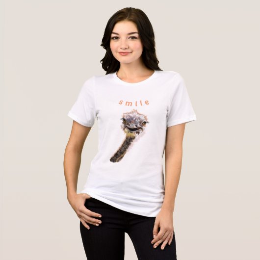 Happy Ostrich Smile Aangepaste tekst Grappig Tri-Blend Shirt (Voorkant volledig)