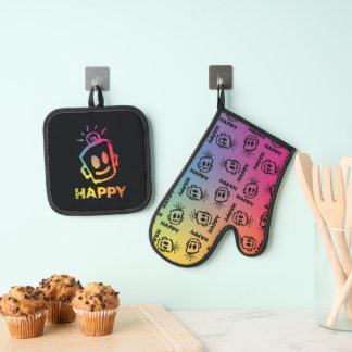 HAPPY Oven Mitt en Pot Houders Ovenwant & Pannenlap Set