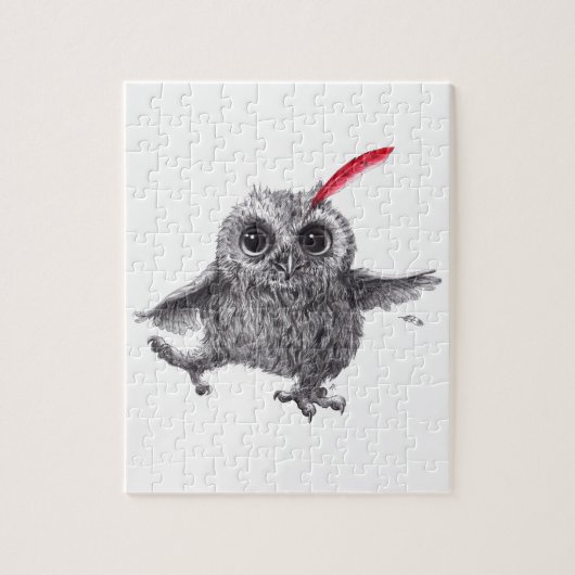 Happy Owl with Red Feather Legpuzzel (Verticaal)