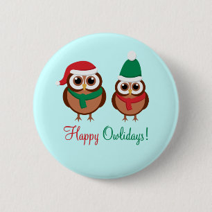 Happy Owlidays Ronde Button 5,7 Cm