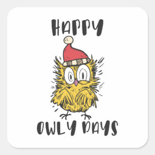 Happy Owly Days Grappige Santa Uil Vierkante Sticker