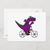 Happy Paars Dinosaur Riding Bicycle Briefkaart (Voorkant / Achterkant)