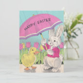 Happy Paasbek Bunny Floral Feestdagenkaart (Staand voorkant)