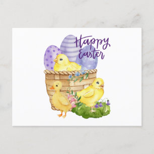 Happy Paascute Chicken and Easter Eggs Basket Briefkaart