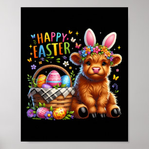 Happy Paasdag Koe Schattige Paashaas Vrouwen Kinde Poster
