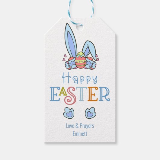 Happy Paaseieren en Bunny Rabbit Ears Cute Cadeaulabel (Voorkant)