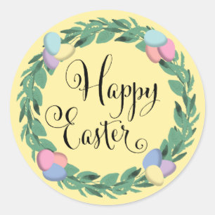 Happy paaseieren met een grote botanische vulling ronde sticker