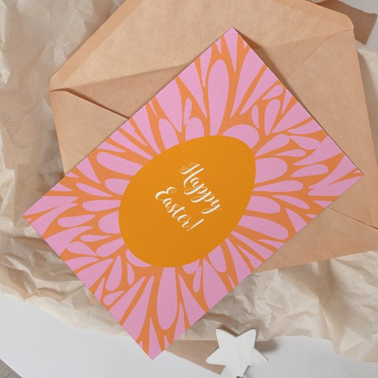 Happy Paasfloral burst oranje egg Holiday Kaart