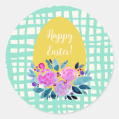 Happy Paasgebluste oranje ei met geblazen florale Ronde Sticker (Voorkant)