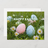 Happy Paaskleurige paaseieren en Daisy Flower Feestdagenkaart (Voorkant / Achterkant)