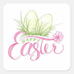 Happy Paasroze groene eieren Vierkante Sticker