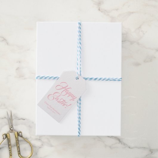 Happy Paasroze witte aangepaste script elegant chi Cadeaulabel (Met Touw)