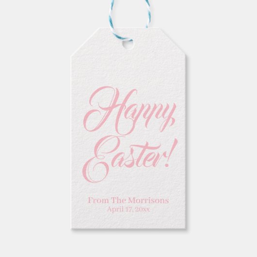 Happy Paasroze witte aangepaste script elegant chi Cadeaulabel (Voorkant)
