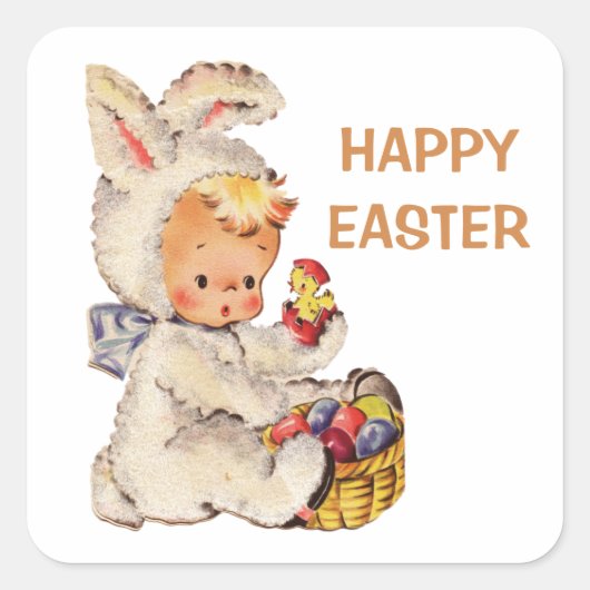  Happy Paast Bunny Costume Vierkante Sticker (Voorkant)