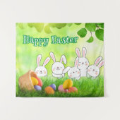 Happy Paast Bunny Easter Easter Easter Basket Wandkleed (Voorkant (horizontaal))