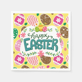 Happy Paast Colorful Easter Eggs Pattern Yellow Servet