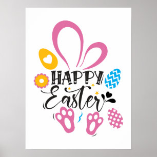 Happy Paast Cute Bunny met paaseieren Poster