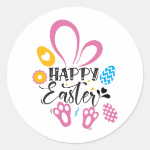 Happy Paast Cute Bunny met paaseieren Ronde Sticker