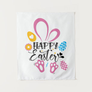 Happy Paast Cute Bunny met paaseieren Wandkleed