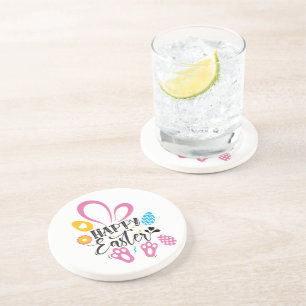 Happy Paast Cute Bunny met paaseieren Zandsteen Onderzetter