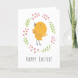 Happy Paast Cute Chick Floral Egg Wreatcard Feestdagen Kaart