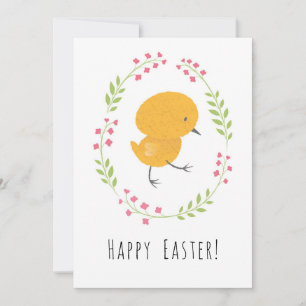 Happy Paast Cute Chick Floral Egg Wreatcard Feestdagenkaart